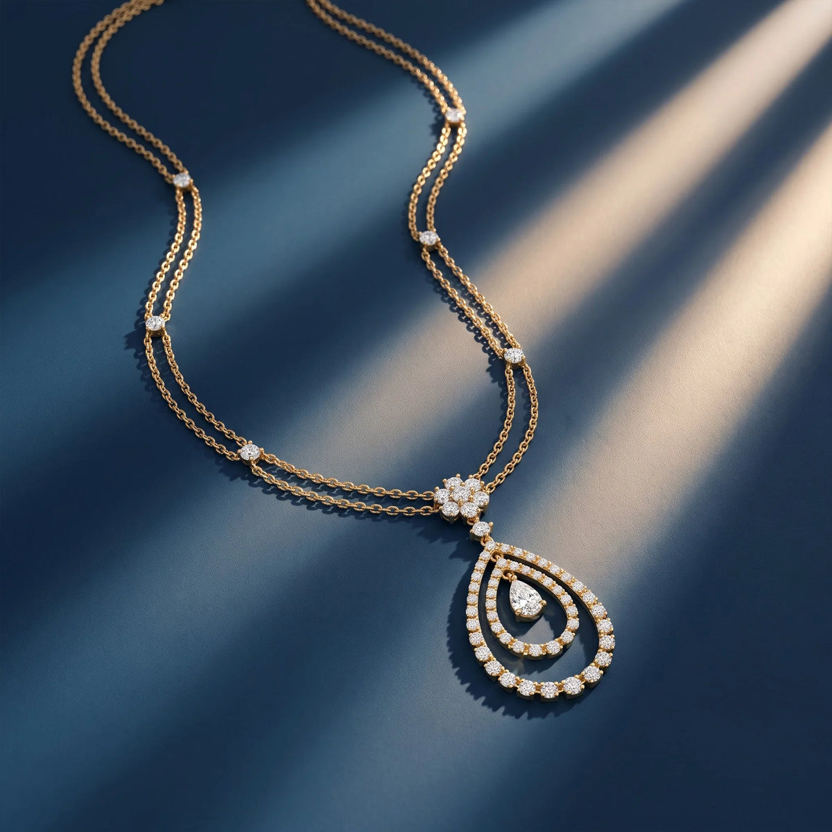 Gold Pear Halo Drop Necklace