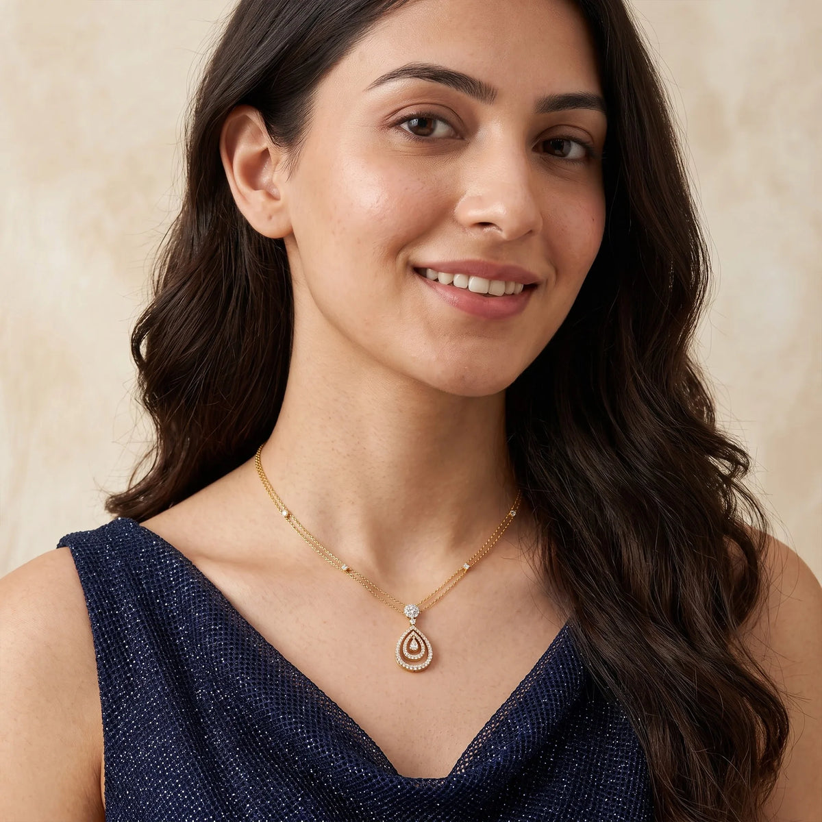 Gold Pear Halo Drop Necklace