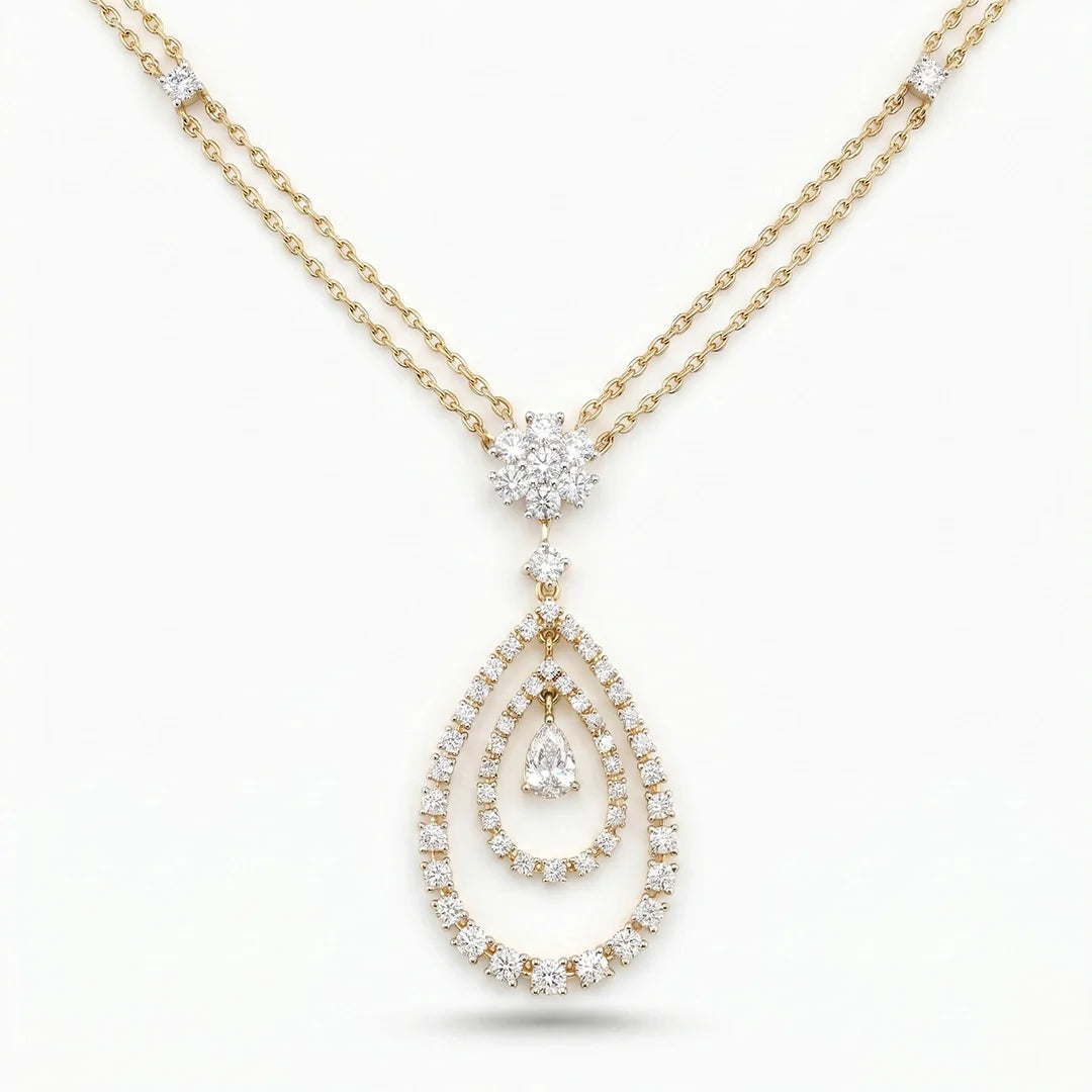 Gold Pear Halo Drop Necklace