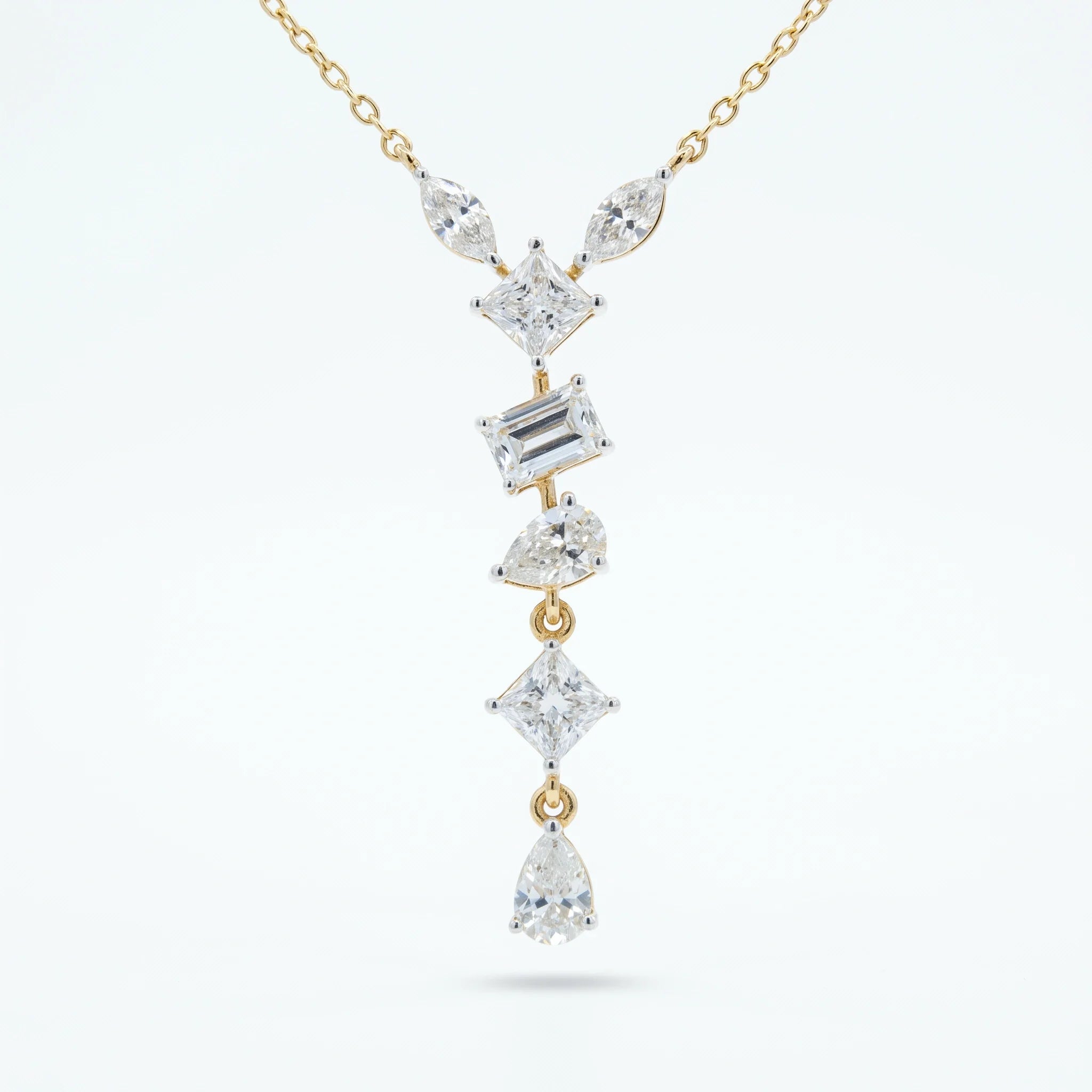 Gold Mixed Cut Drop Necklace