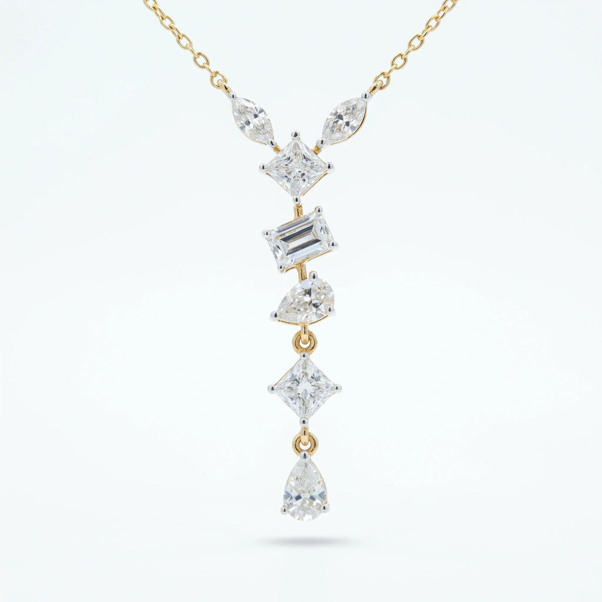 Gold Mixed Cut Drop Necklace