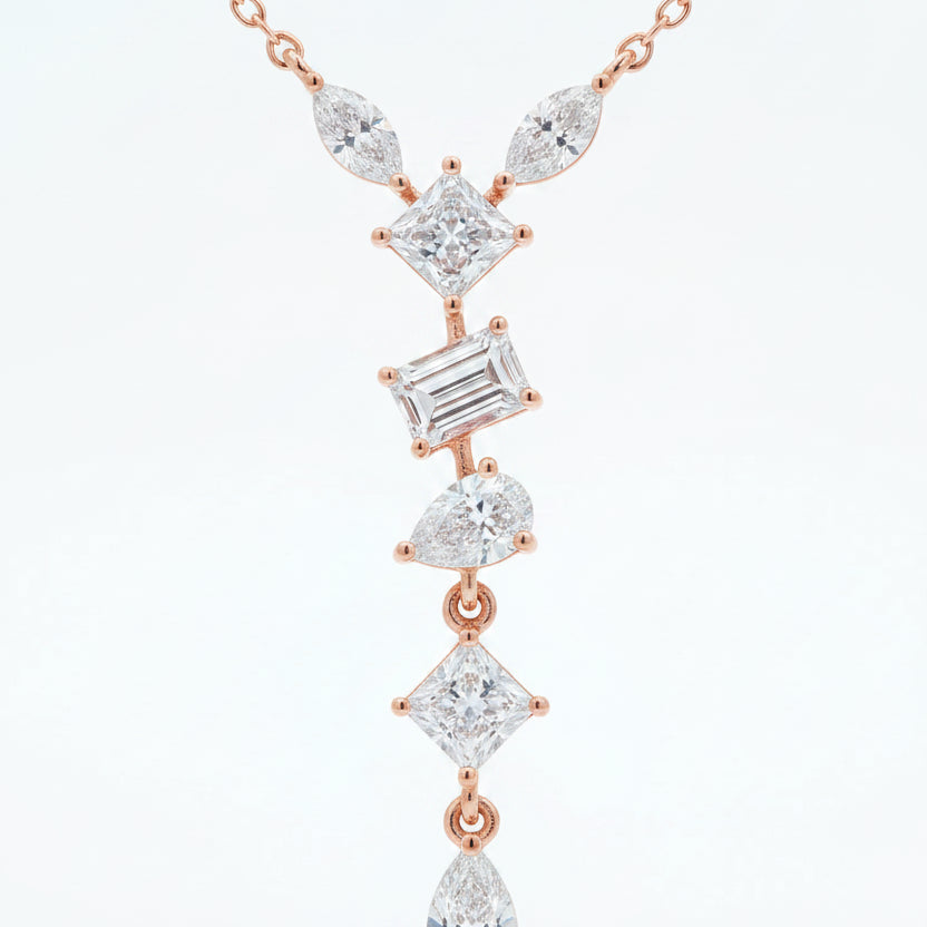 Gold Mixed Cut Drop Necklace