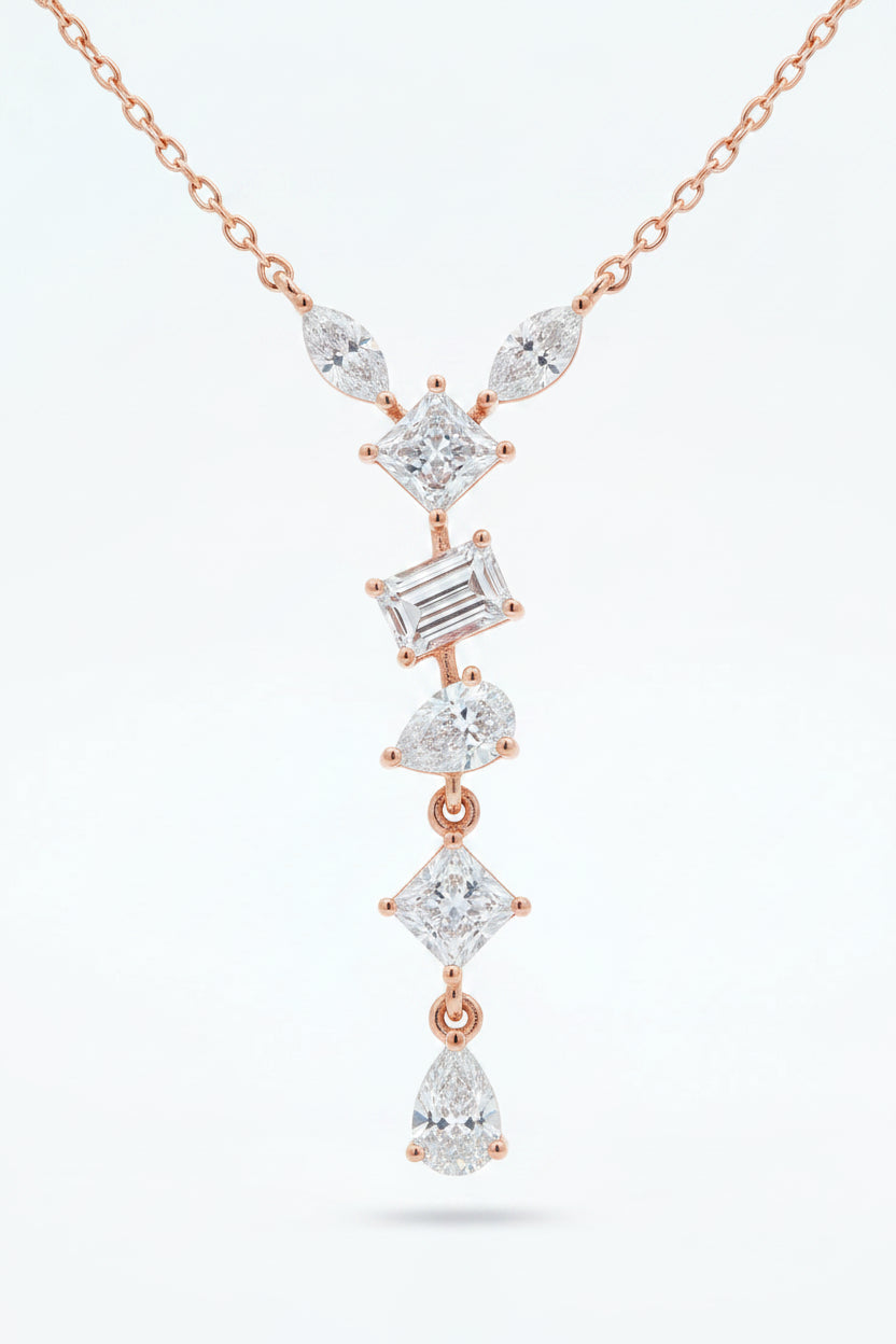 Gold Mixed Cut Drop Necklace