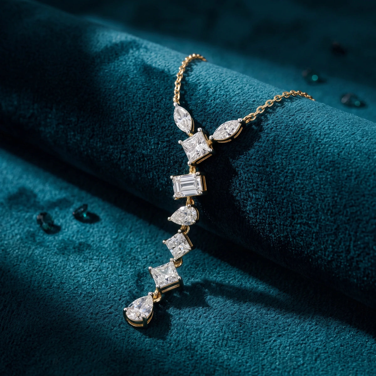 Gold Mixed Cut Drop Necklace