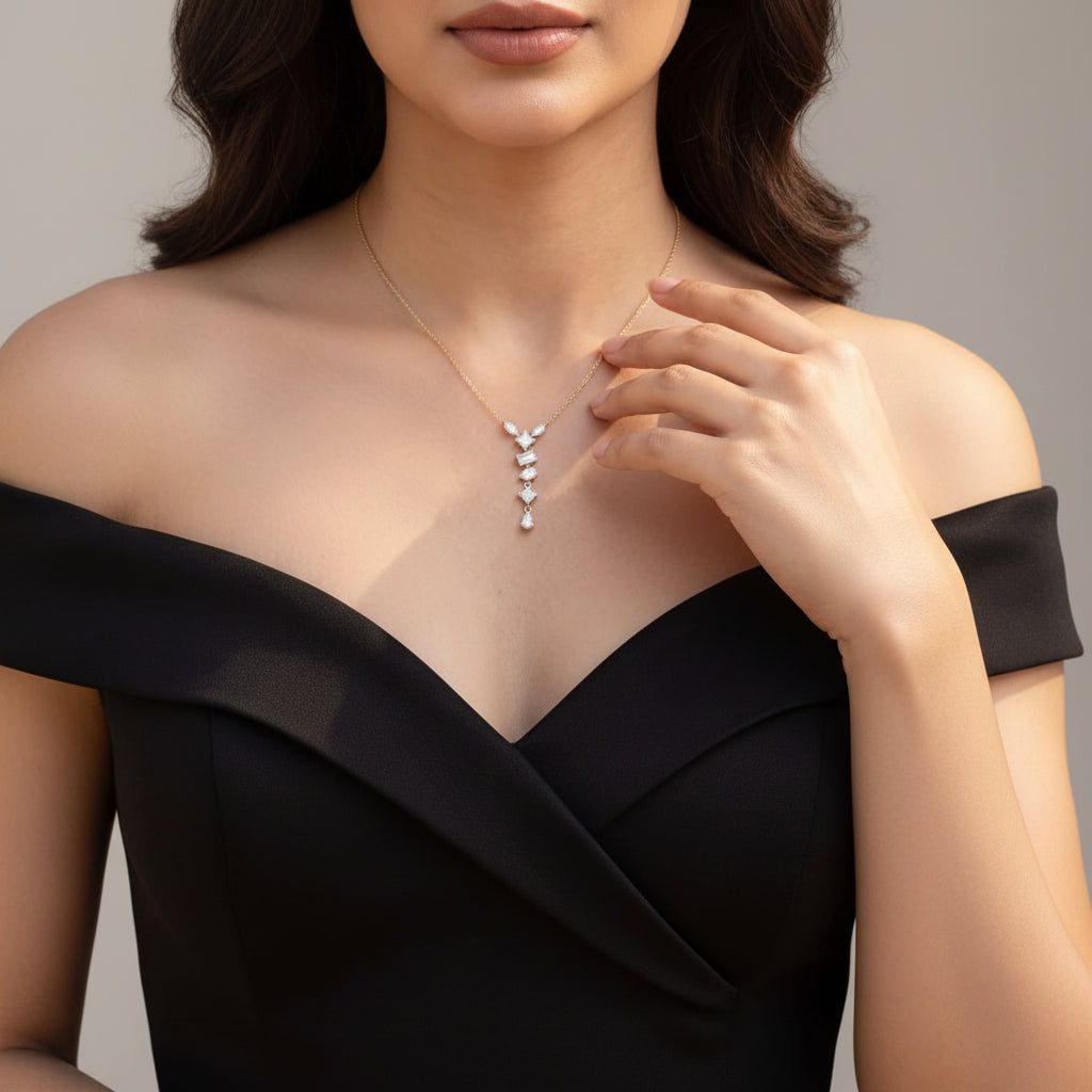 Gold Mixed Cut Drop Necklace