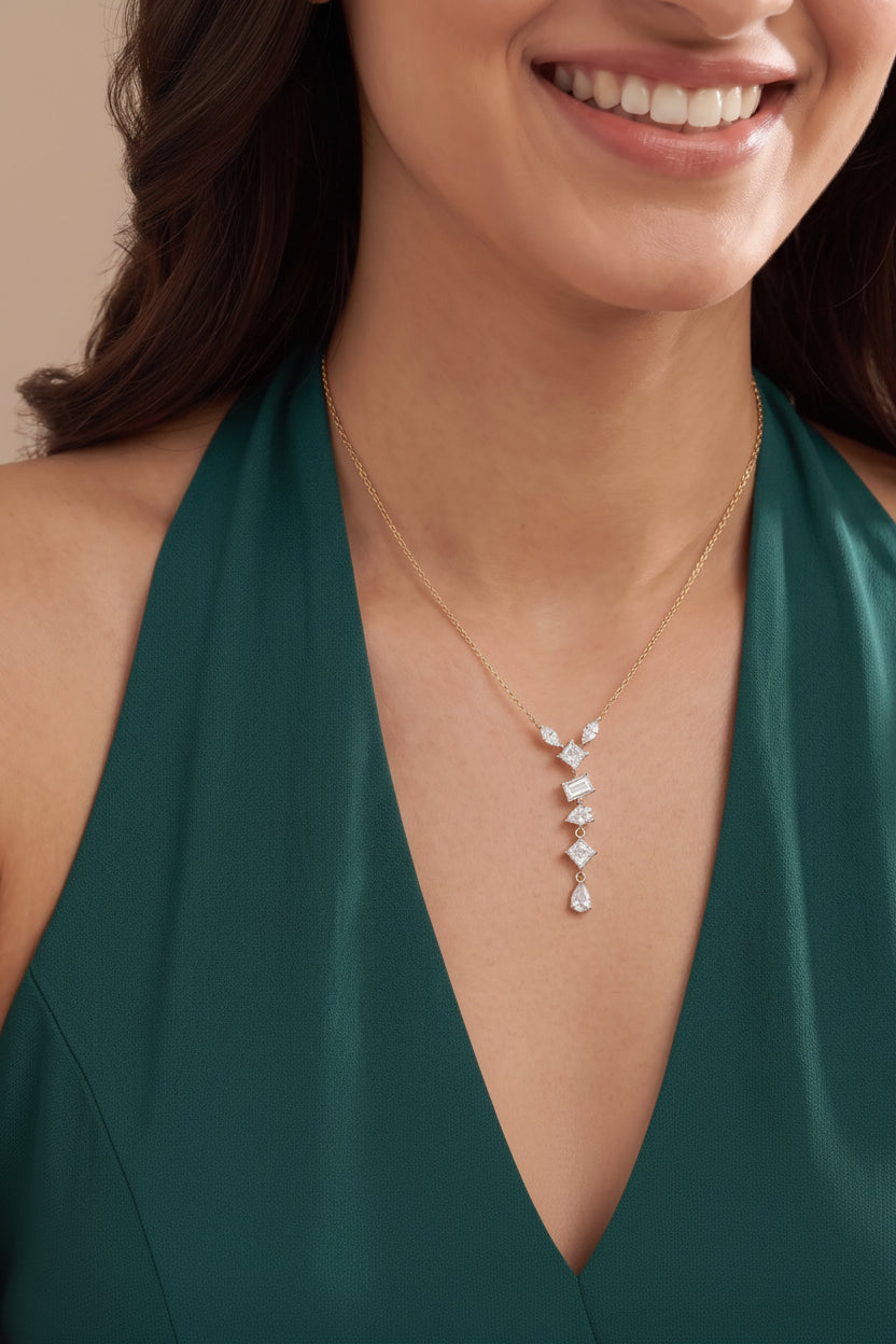 Gold Mixed Cut Drop Necklace