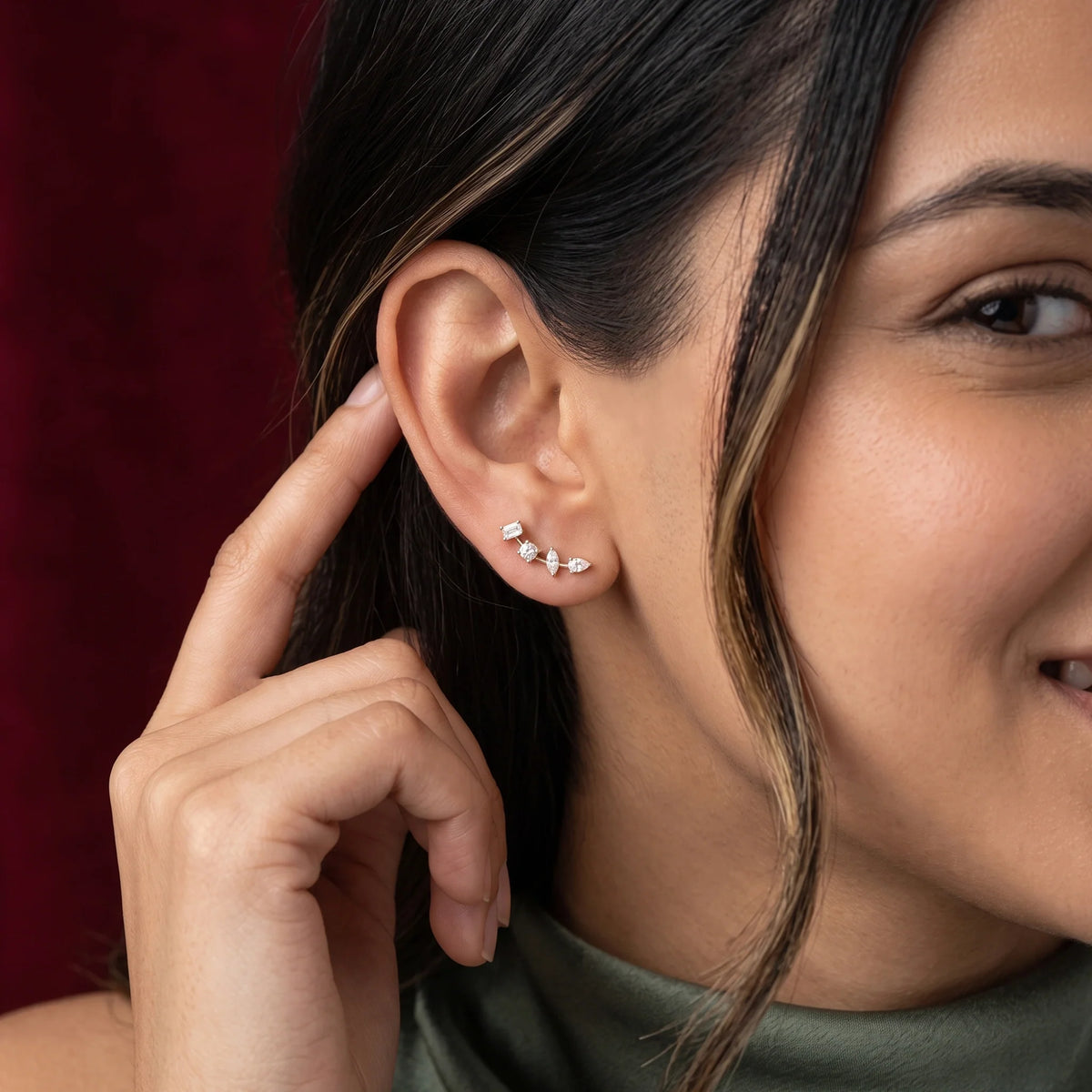 Gold Mixed Cut Climber Earrings