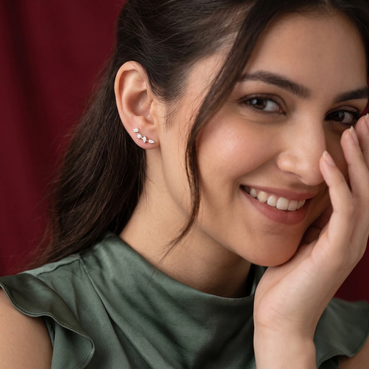Gold Mixed Cut Climber Earrings