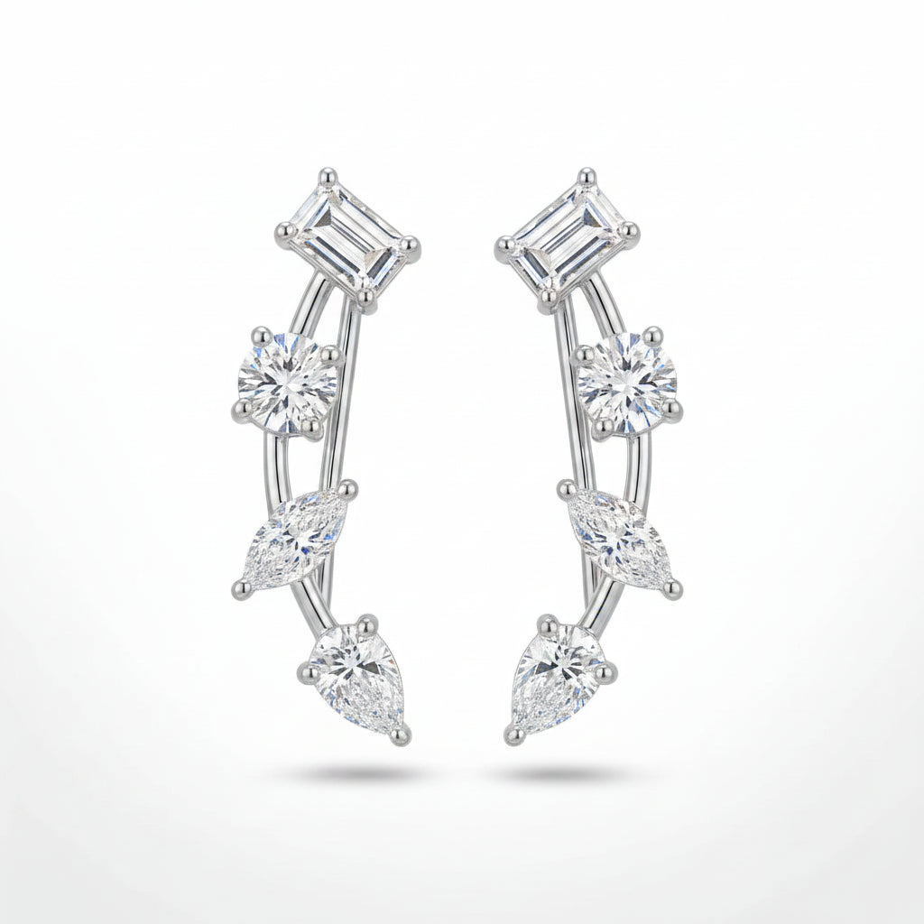 Gold Mixed Cut Climber Earrings