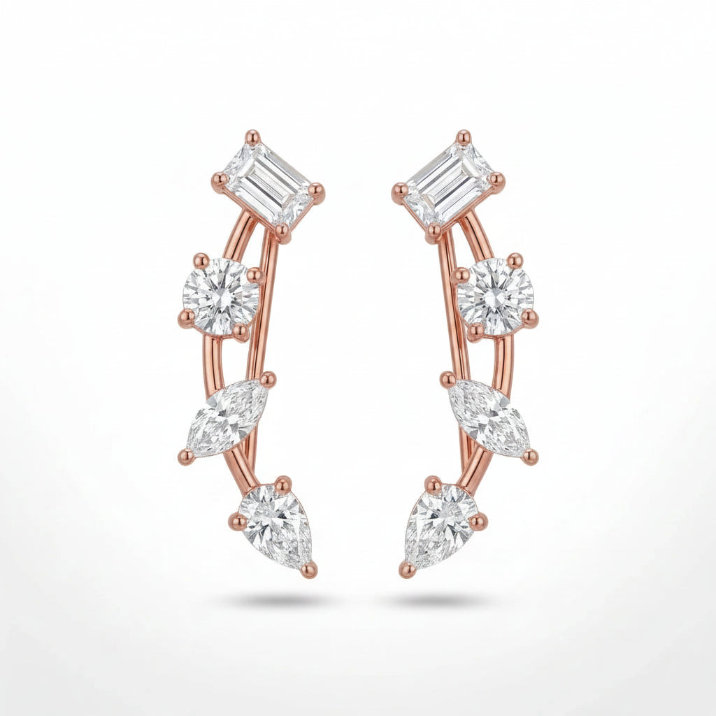 Gold Mixed Cut Climber Earrings