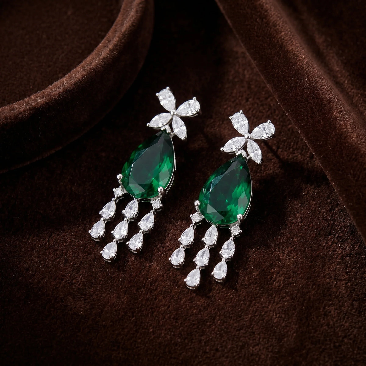 Silver Emerald Tassel Earrings