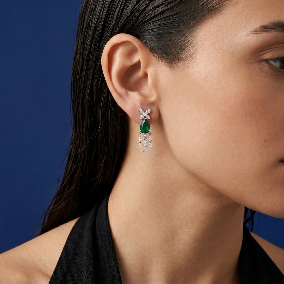 Silver Emerald Tassel Earrings
