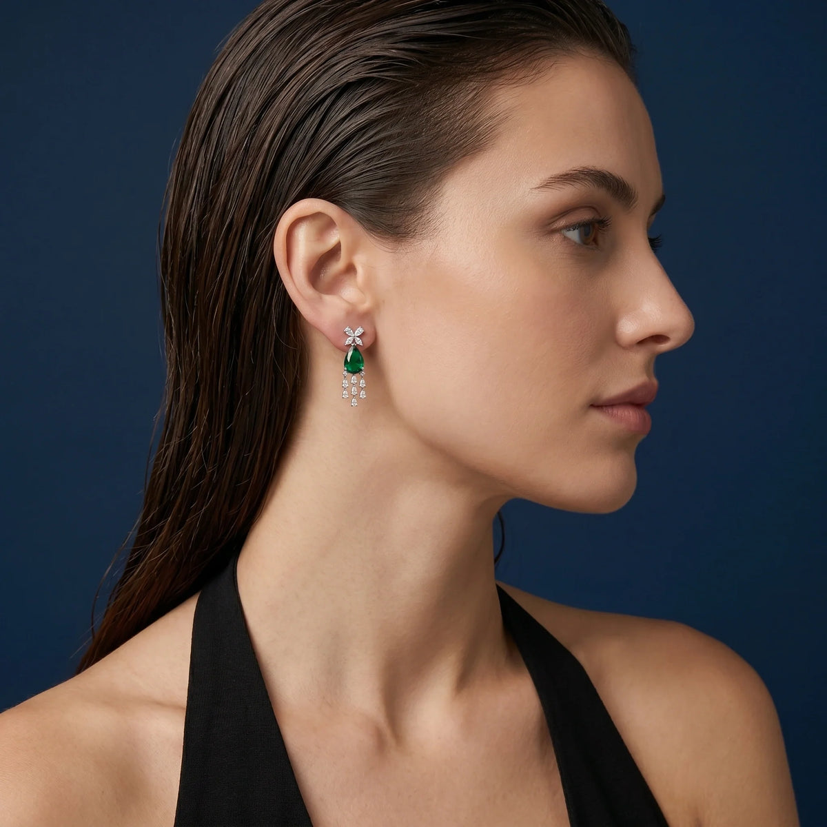 Silver Emerald Tassel Earrings