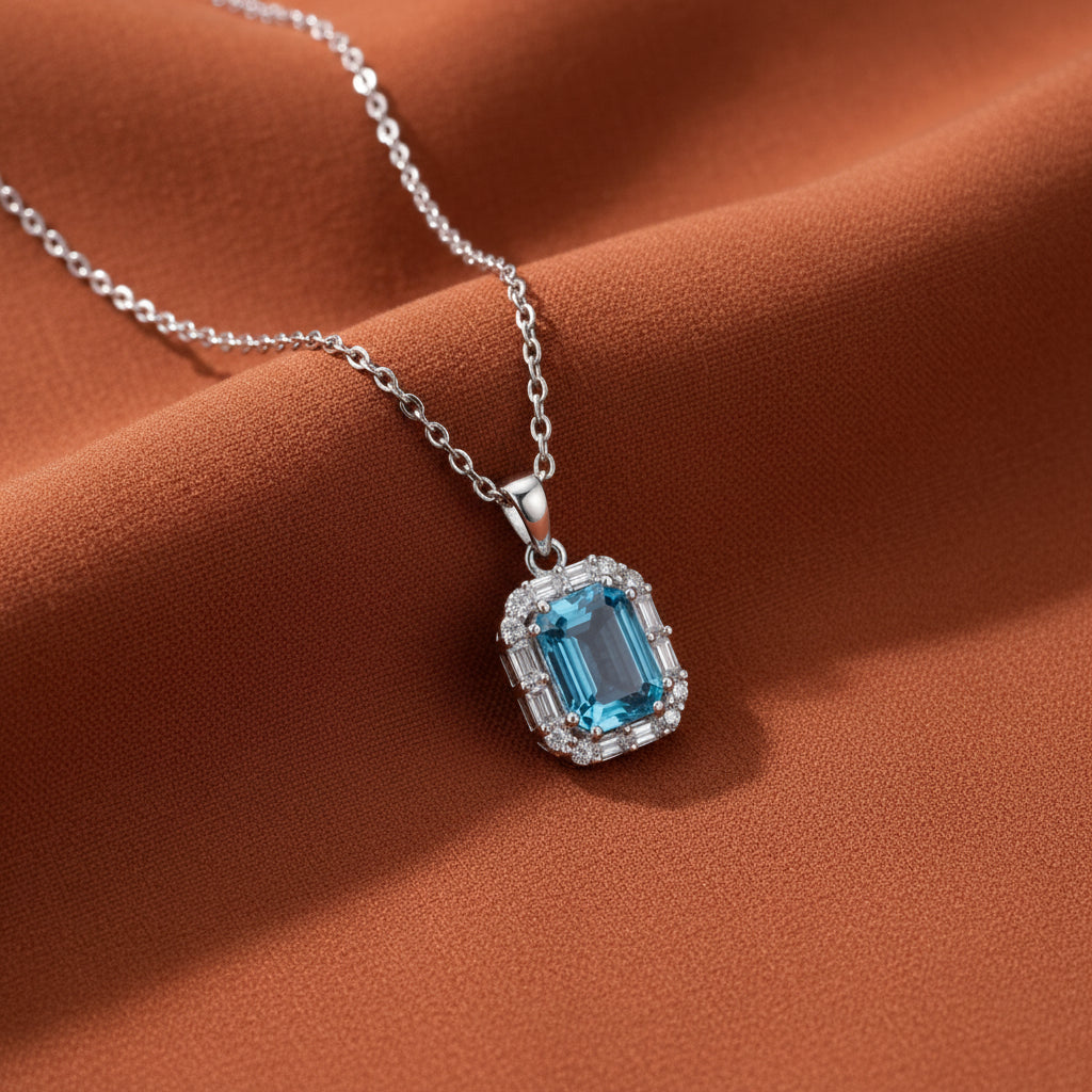 Aqua Halo Emerald Pendant