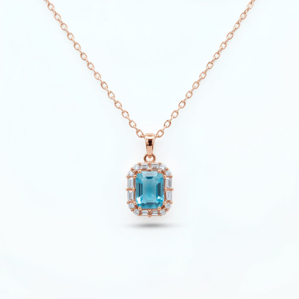 Aqua Halo Emerald Pendant
