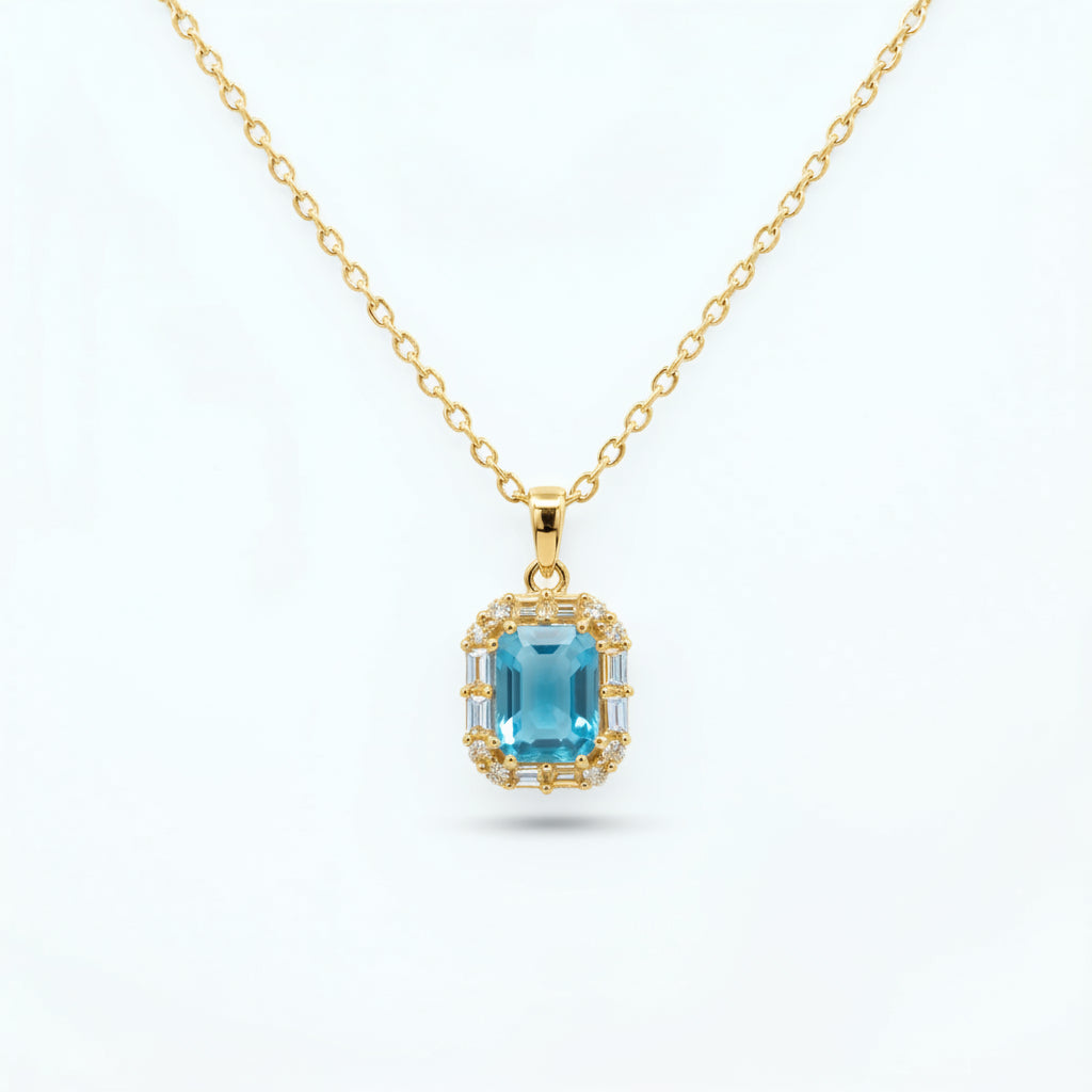Aqua Halo Emerald Pendant