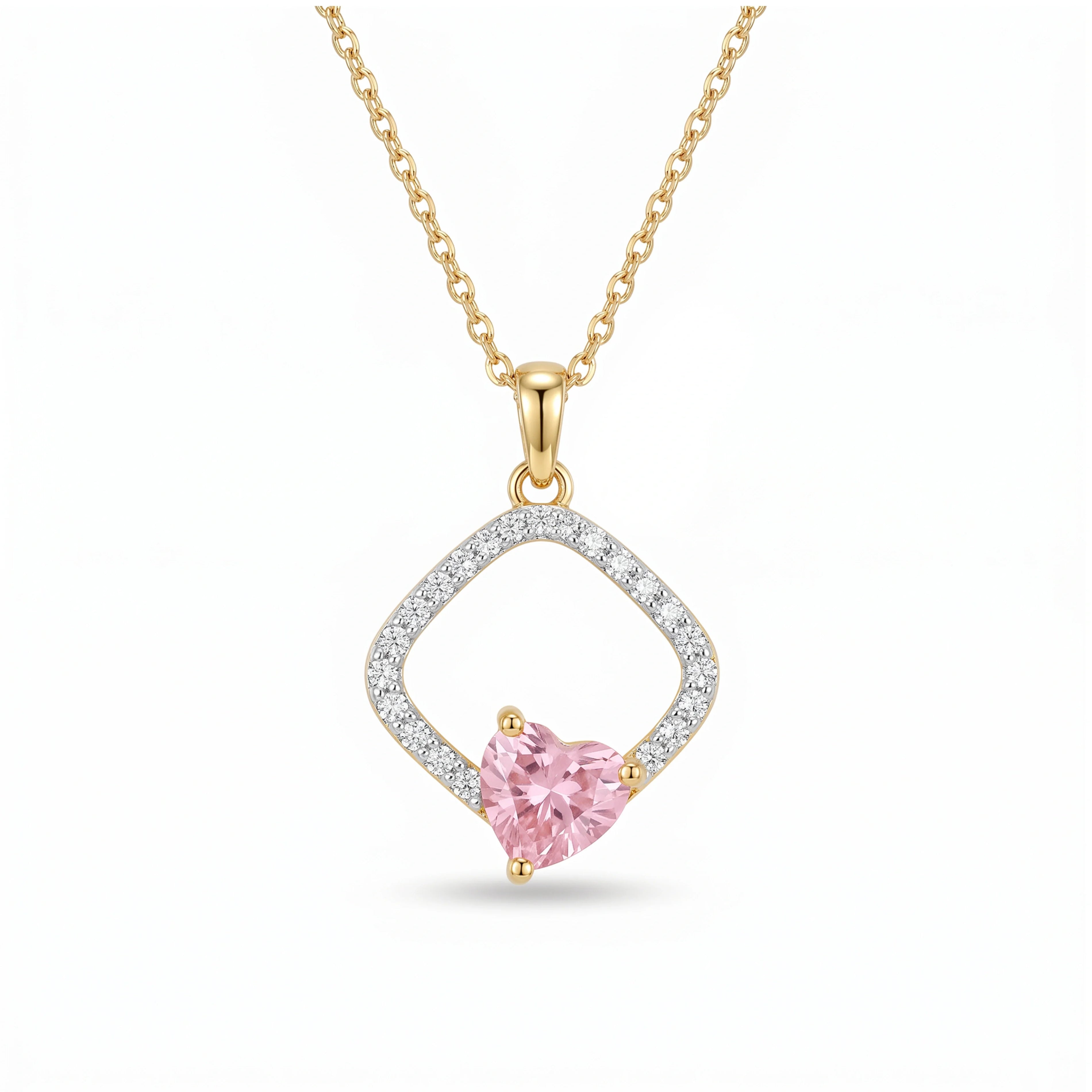 Gold Pink Heart Halo Pendant