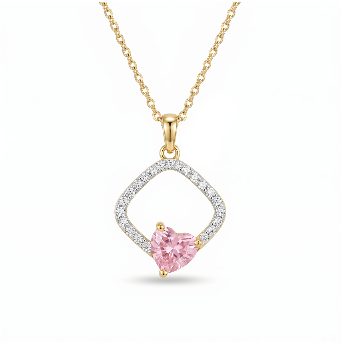 Gold Pink Heart Halo Pendant