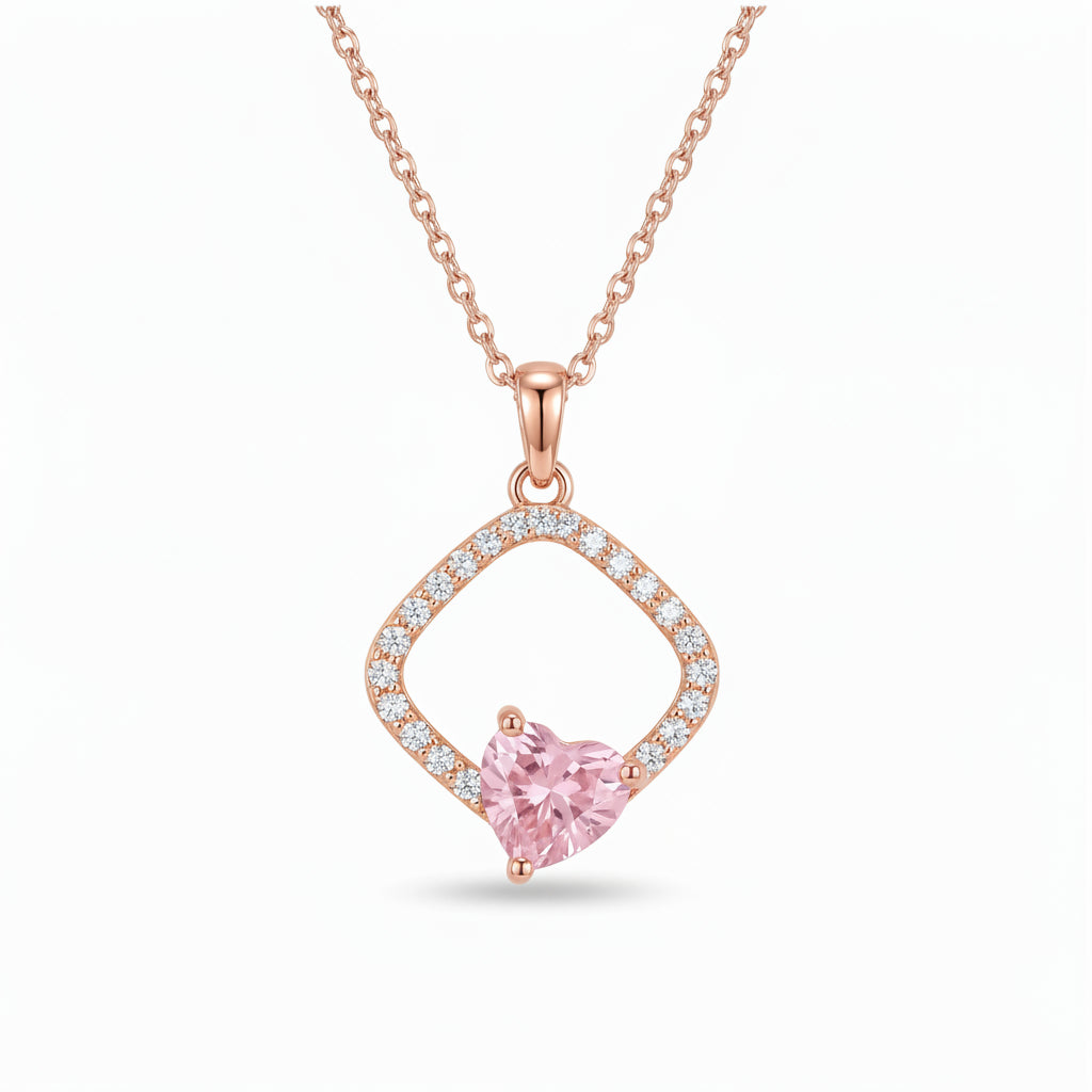 Gold Pink Heart Halo Pendant