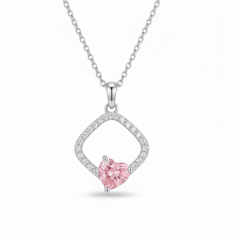 Gold Pink Heart Halo Pendant