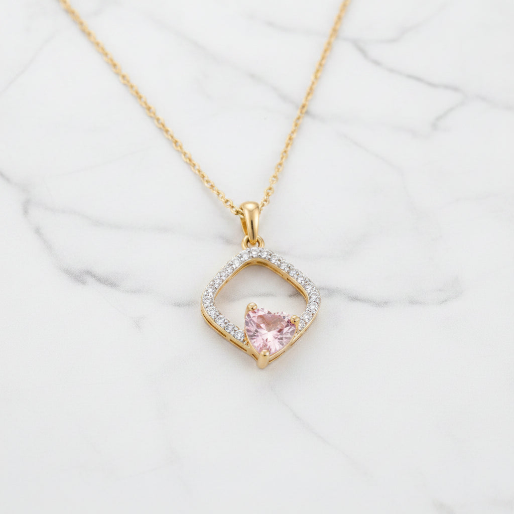Gold Pink Heart Halo Pendant