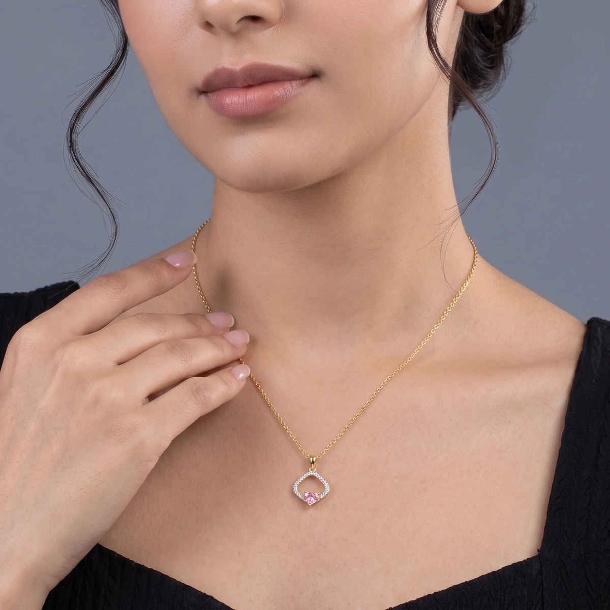 Gold Pink Heart Halo Pendant