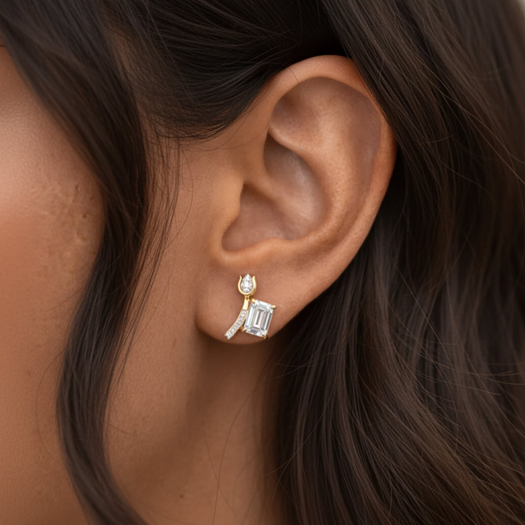 Tulip Emerald Stud Earrings