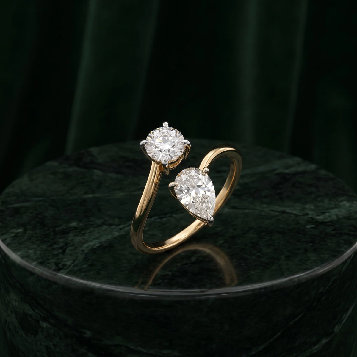 Gold Duet Pear Bypass Ring
