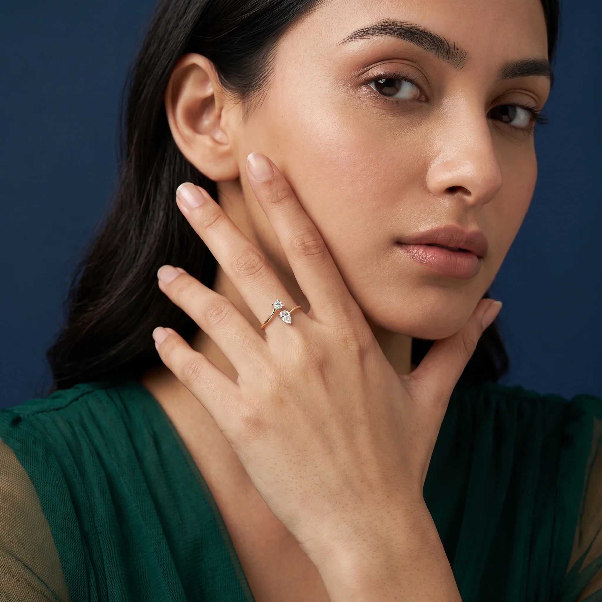 Gold Duet Pear Bypass Ring