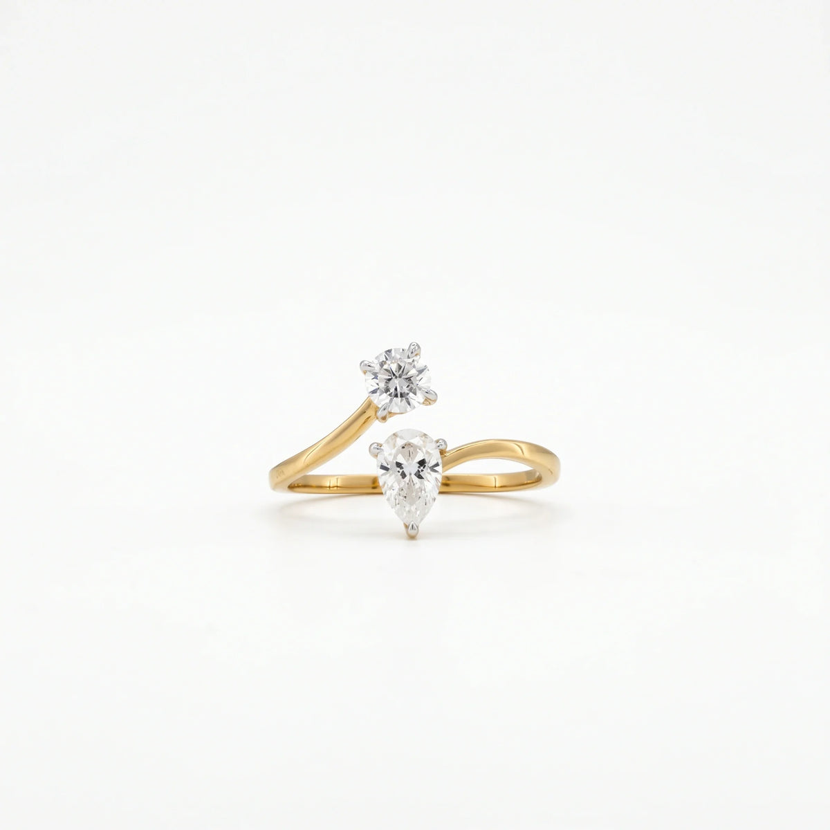 Gold Duet Pear Bypass Ring