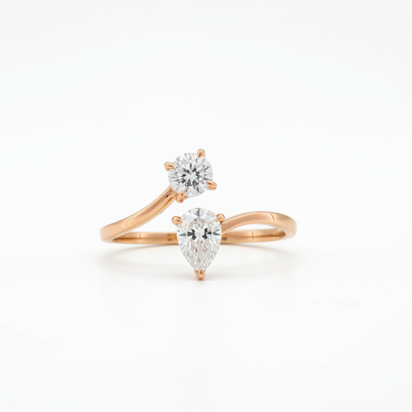 Gold Duet Pear Bypass Ring