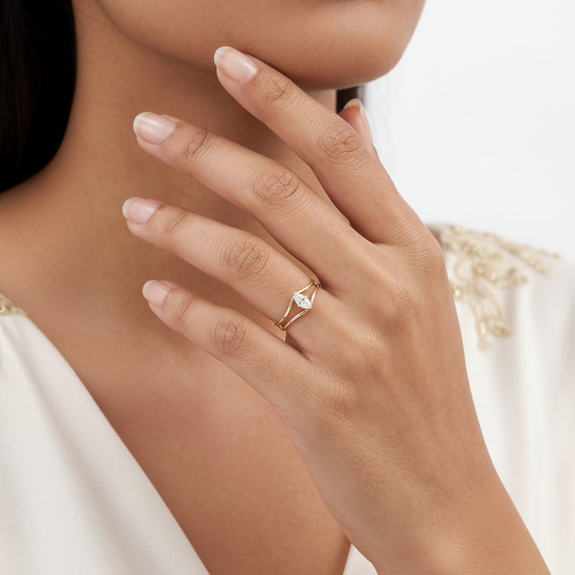 Gold Marquise Split Ring