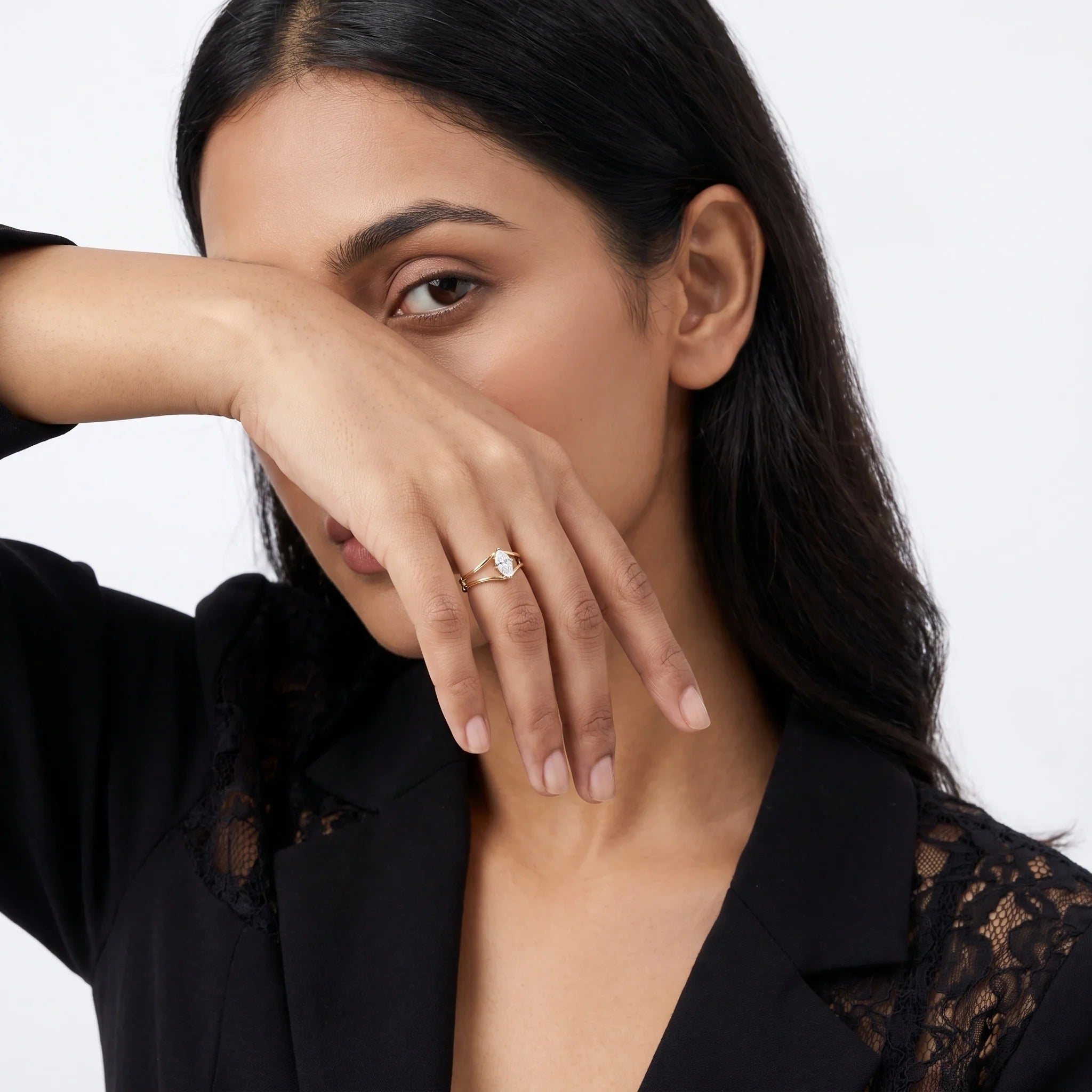 Gold Marquise Split Ring