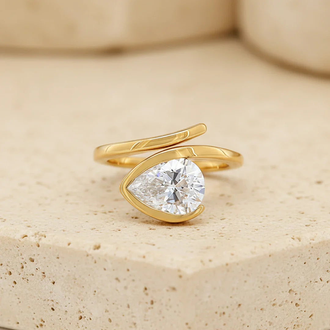 Pear Wrap Solitaire Ring