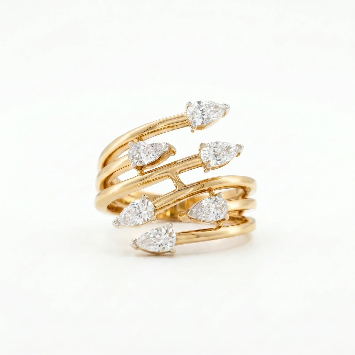 Gold Pear Cascade Wrap Ring