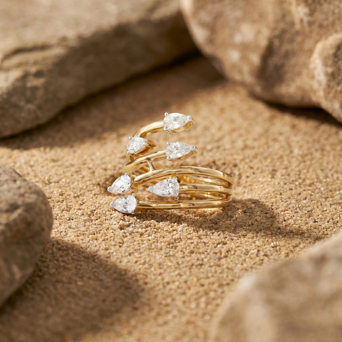 Gold Pear Cascade Wrap Ring