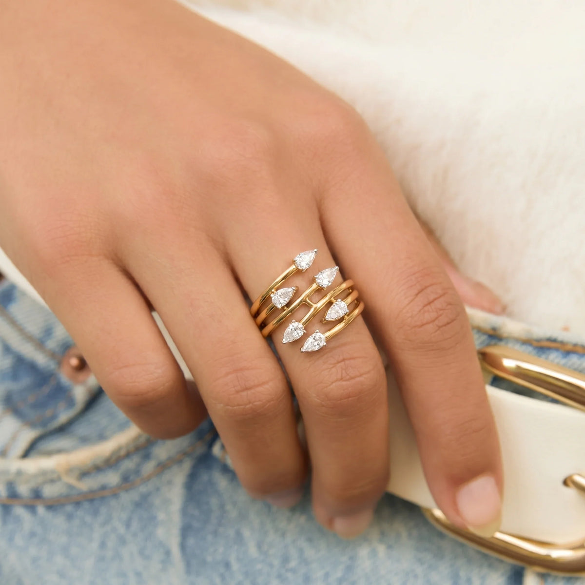 Gold Pear Cascade Wrap Ring