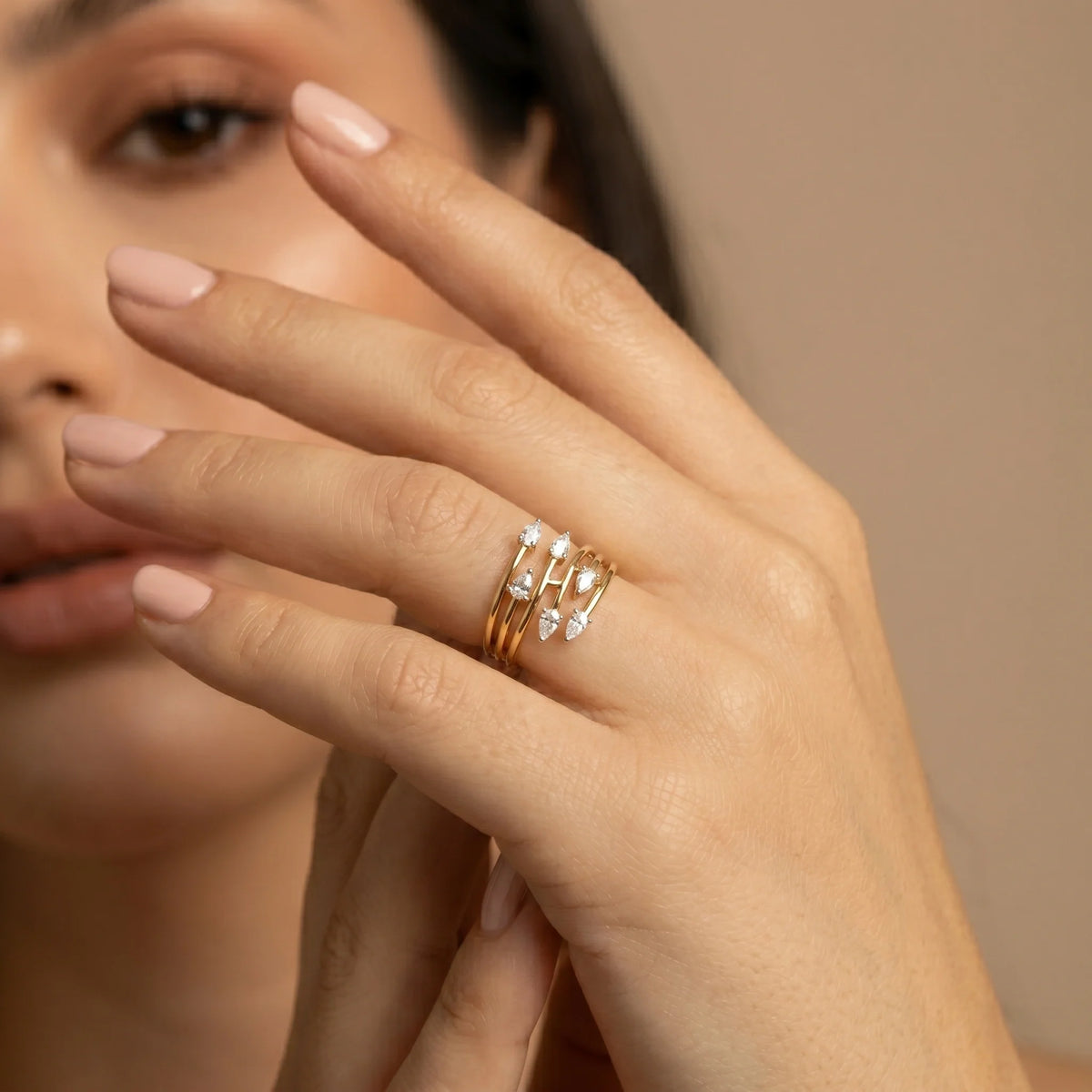 Gold Pear Cascade Wrap Ring