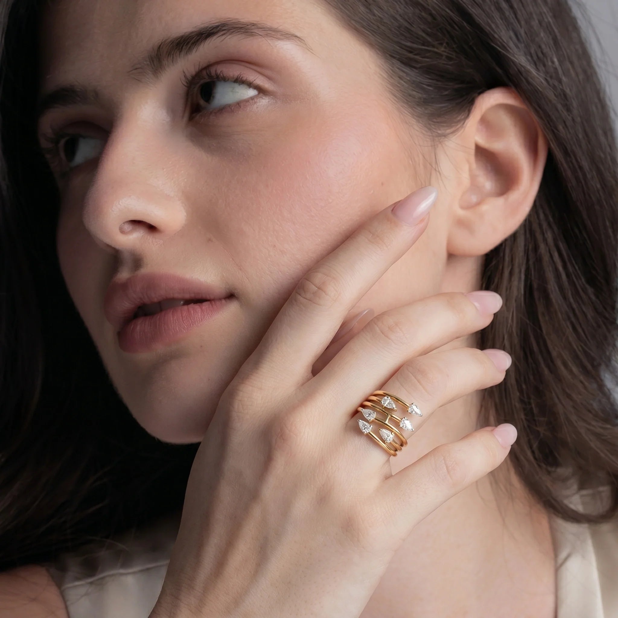 Gold Pear Cascade Wrap Ring