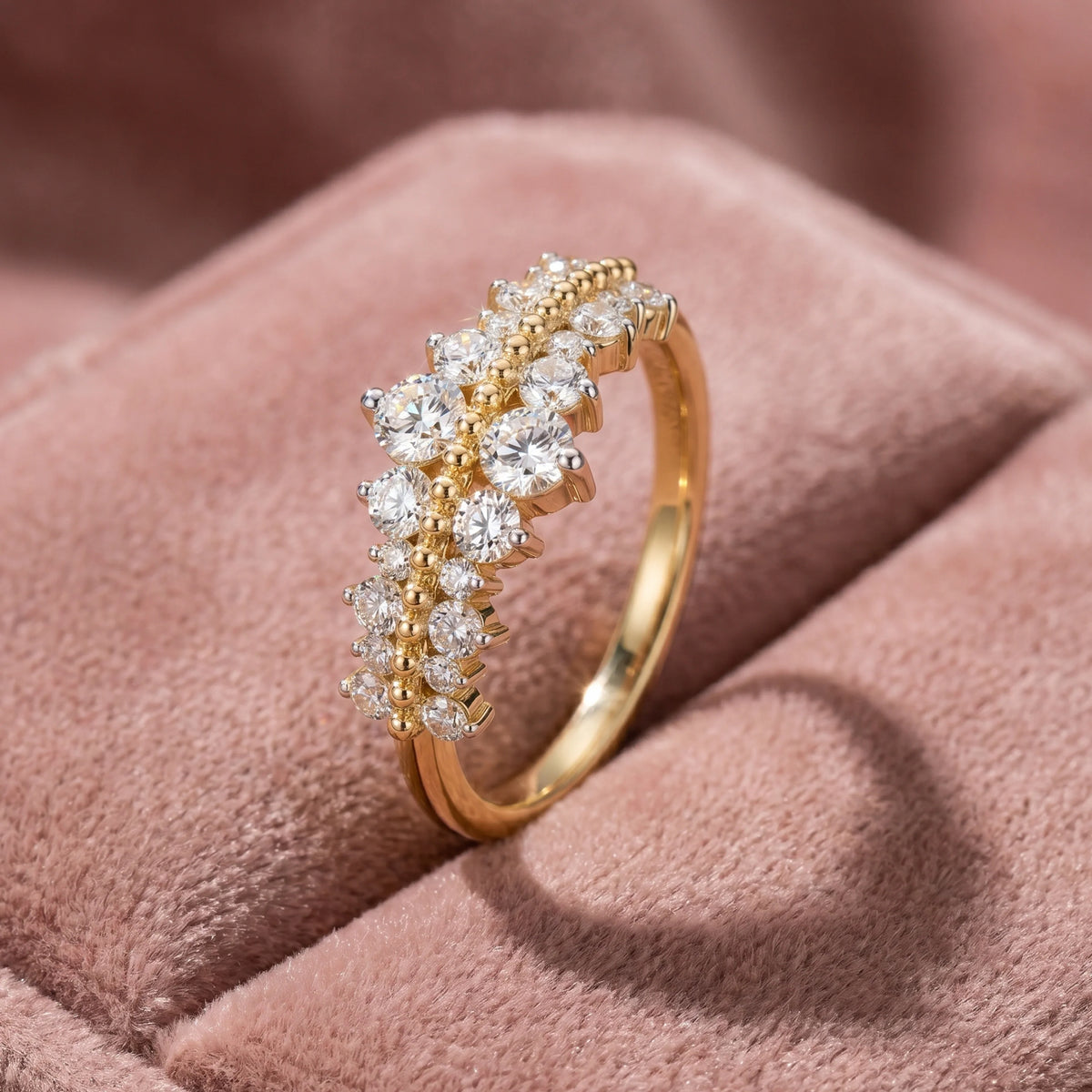 Gold Dual Row Cluster Ring
