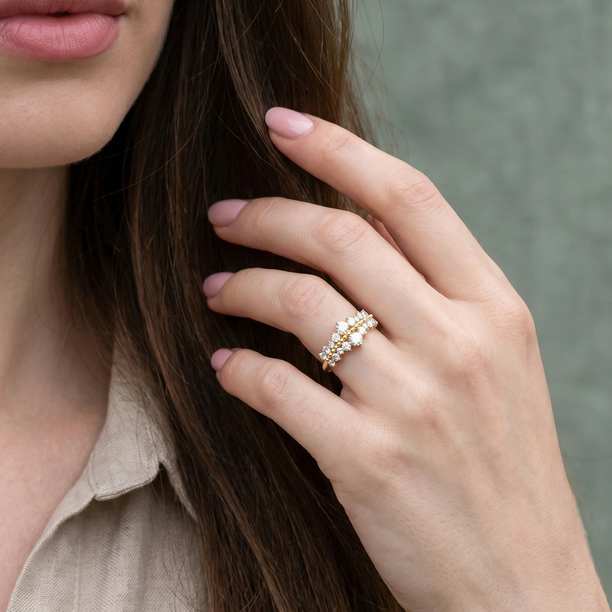 Gold Dual Row Cluster Ring