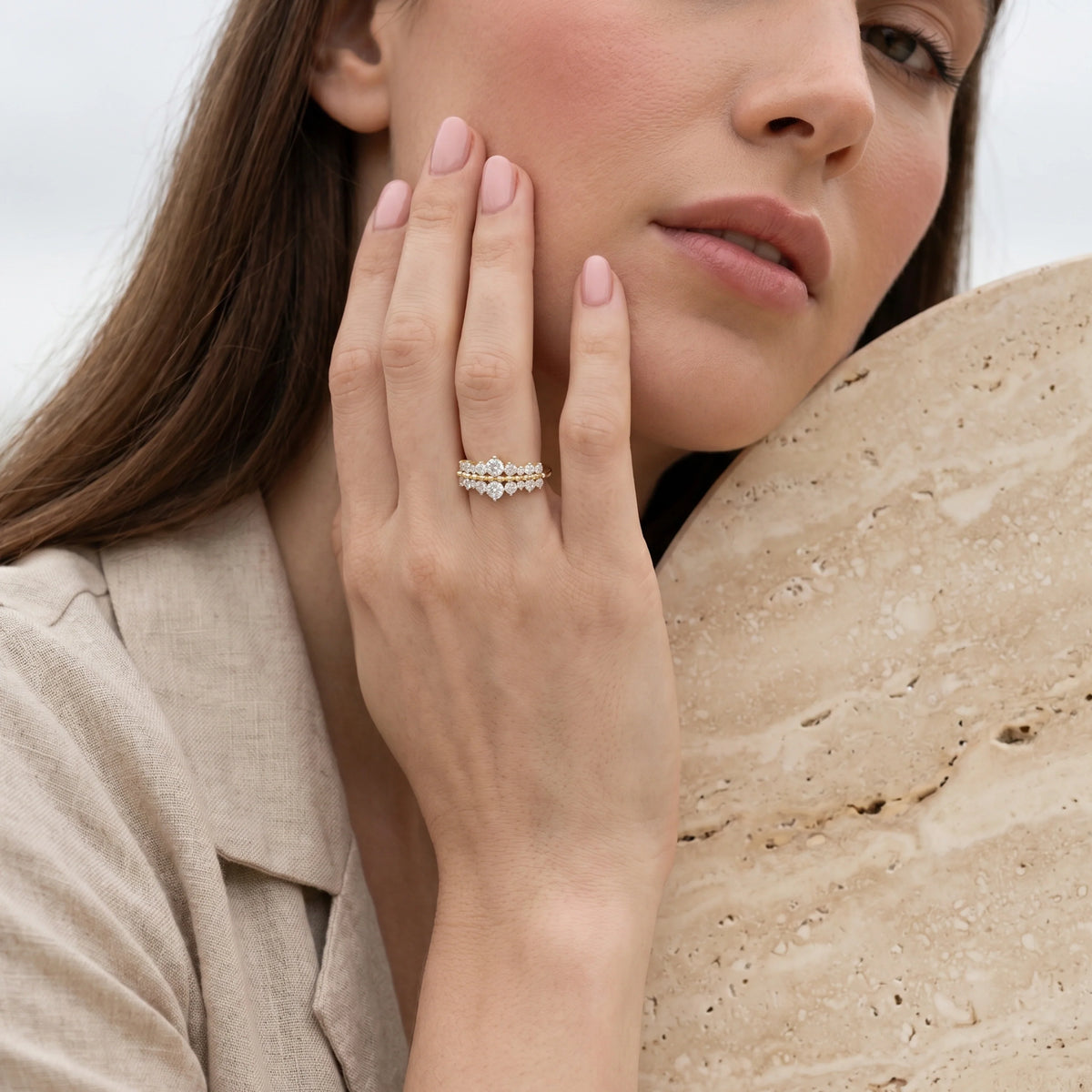 Gold Dual Row Cluster Ring