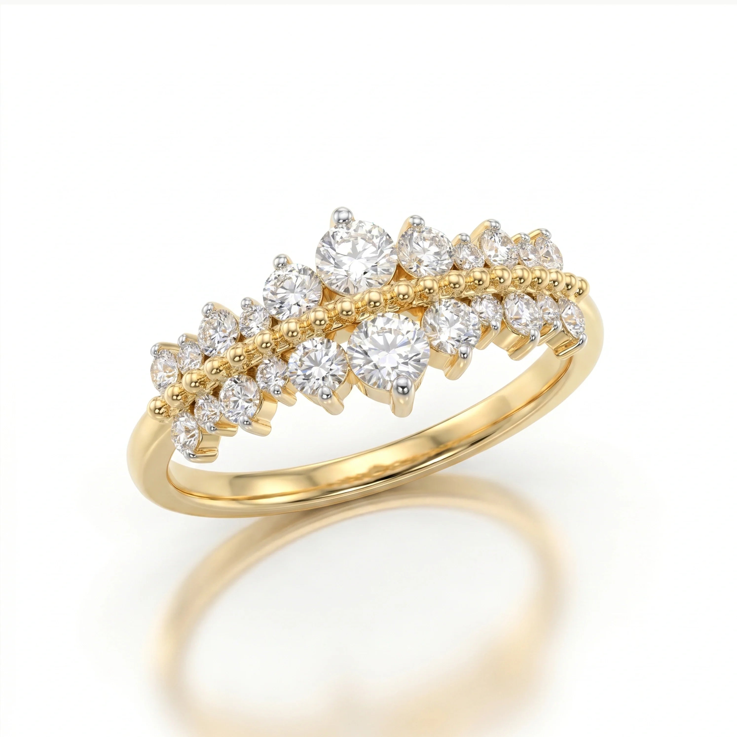 Gold Dual Row Cluster Ring