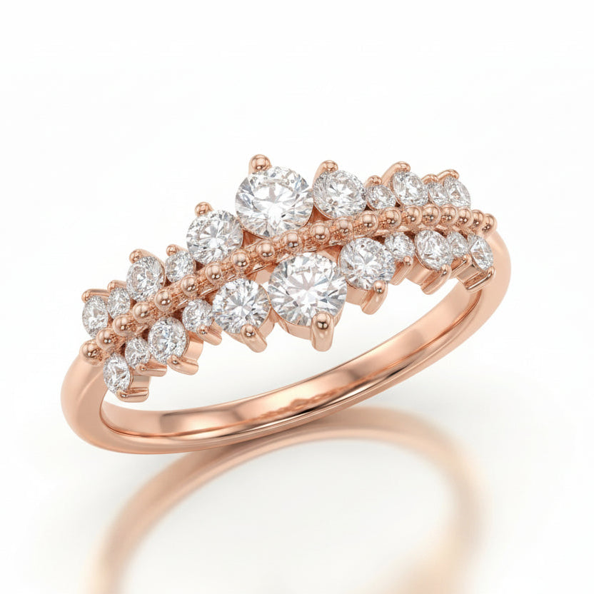 Gold Dual Row Cluster Ring