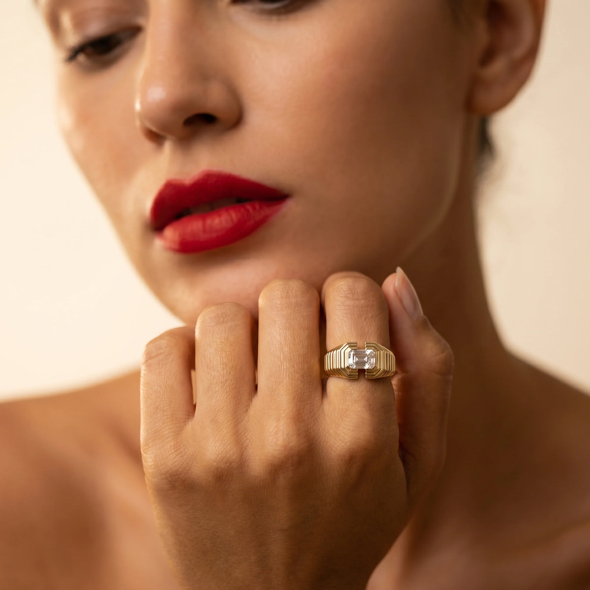 Gold Emerald Frame Ring