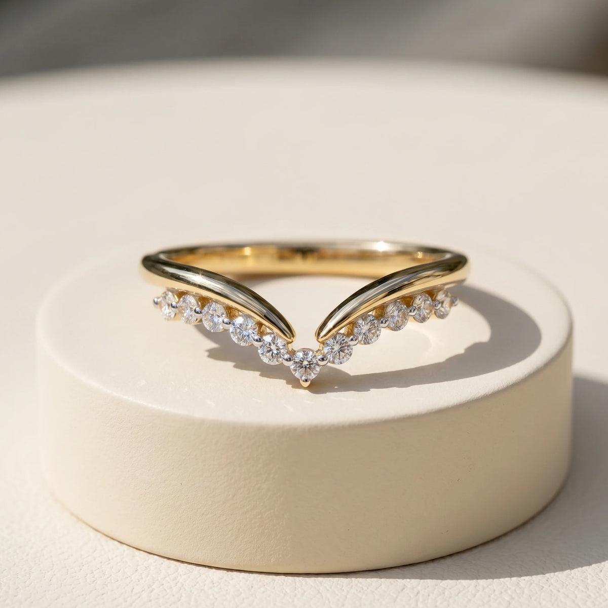 Gold V Curve Pave Ring