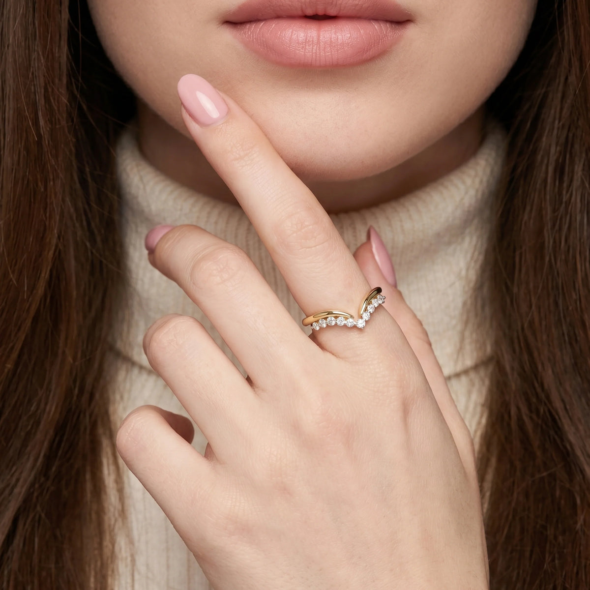 Gold V Curve Pave Ring