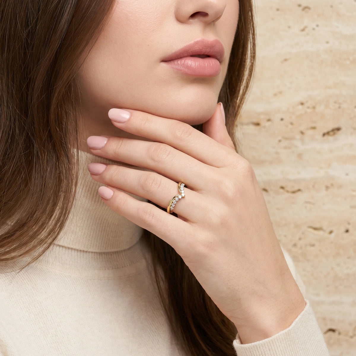 Gold V Curve Pave Ring