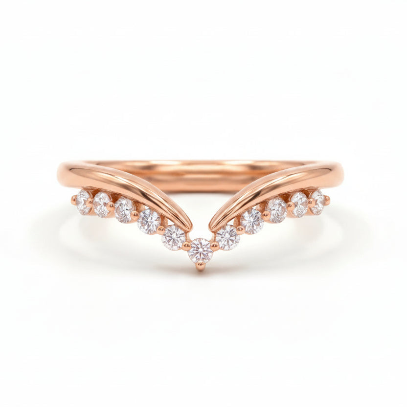 Gold V Curve Pave Ring