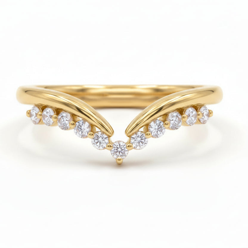 Gold V Curve Pave Ring
